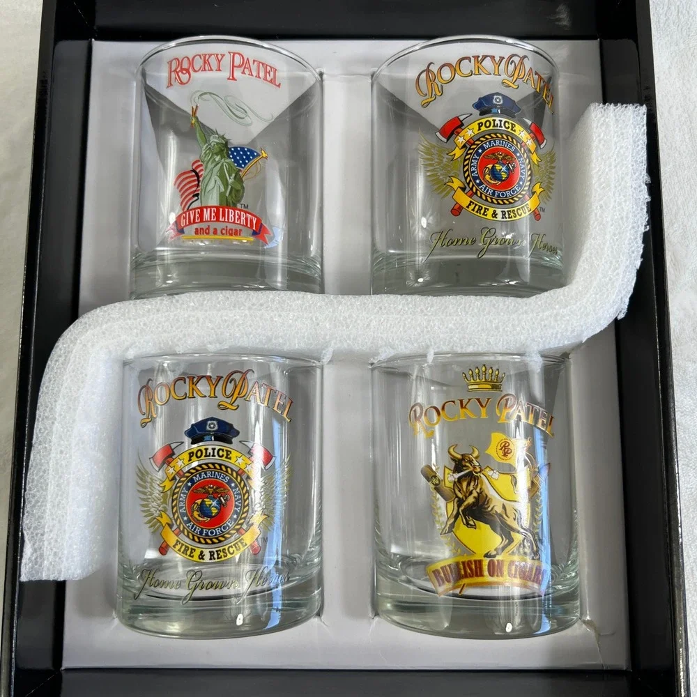 Rocky Patel Home Grown Heroes Whiskey Glass Set 4pc Clear Men Military Barware